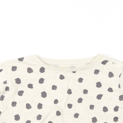 Marks and Spencer Girls Ivory Animal Print Cotton Basic T-Shirt Size 2-3 Years Crew Neck Button