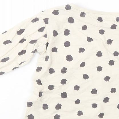 Marks and Spencer Girls Ivory Animal Print Cotton Basic T-Shirt Size 2-3 Years Crew Neck Button