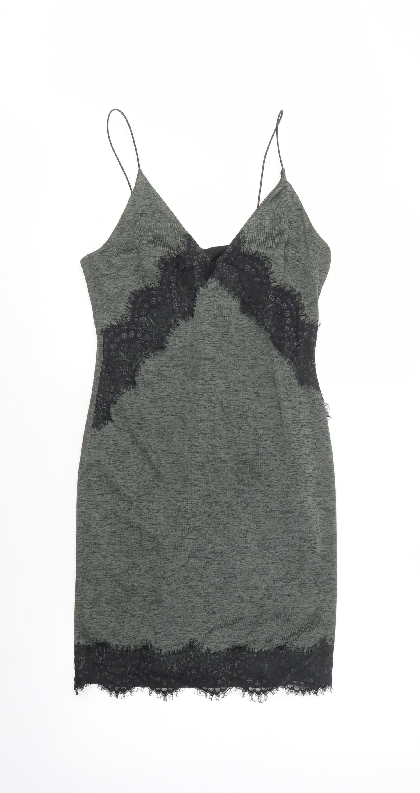 Topshop Womens Green  Polyester Slip Dress  Size 10  V-Neck Pullover - Lace Detail