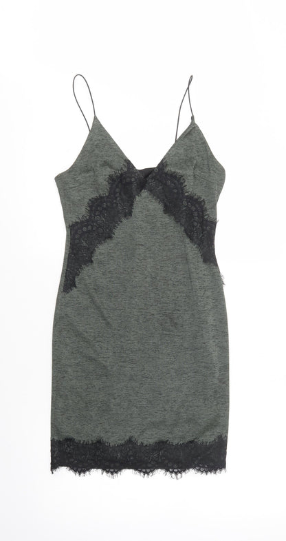 Topshop Womens Green  Polyester Slip Dress  Size 10  V-Neck Pullover - Lace Detail