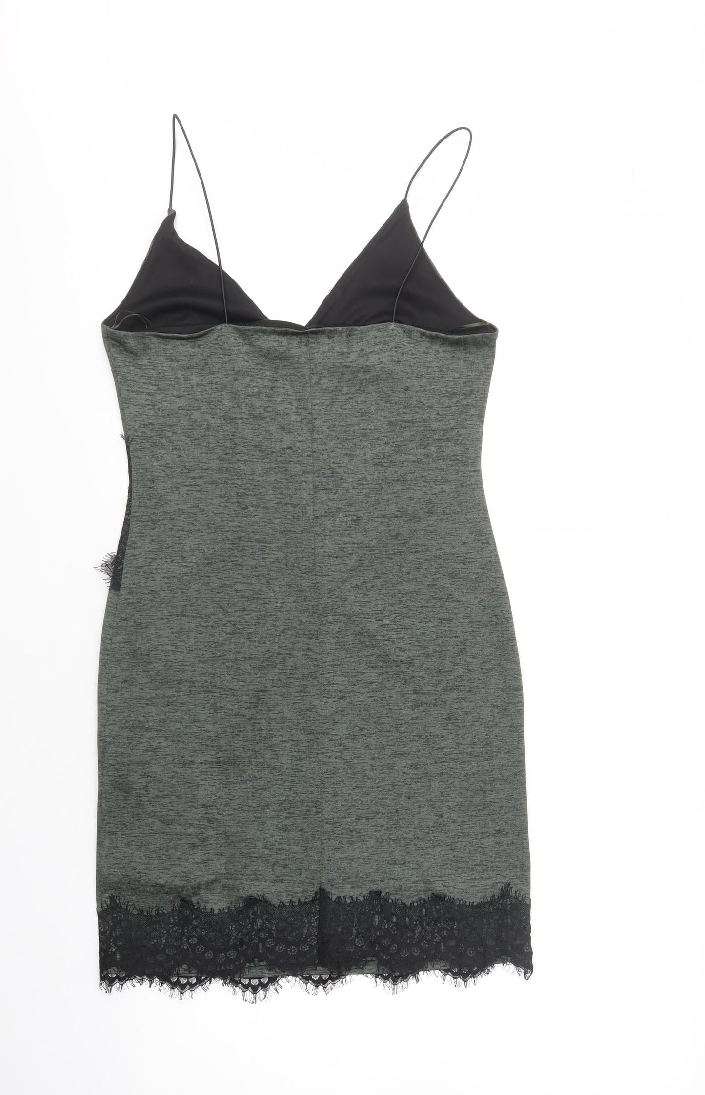 Topshop Womens Green  Polyester Slip Dress  Size 10  V-Neck Pullover - Lace Detail