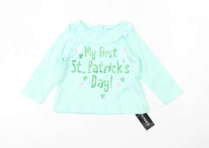 Dunnes Stores  Green  100% Cotton Basic T-Shirt Size 0-3 Months Round Neck Button - St. Patrick's day