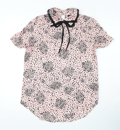 River Island Womens Pink Geometric Polyester Basic Blouse Size 8 Collared