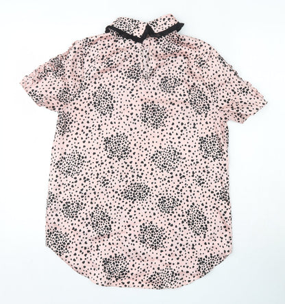River Island Womens Pink Geometric Polyester Basic Blouse Size 8 Collared