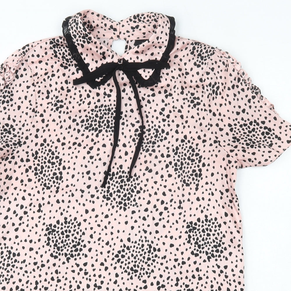 River Island Womens Pink Geometric Polyester Basic Blouse Size 8 Collared