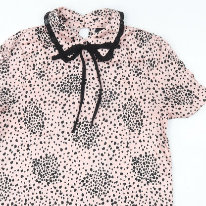 River Island Womens Pink Geometric Polyester Basic Blouse Size 8 Collared