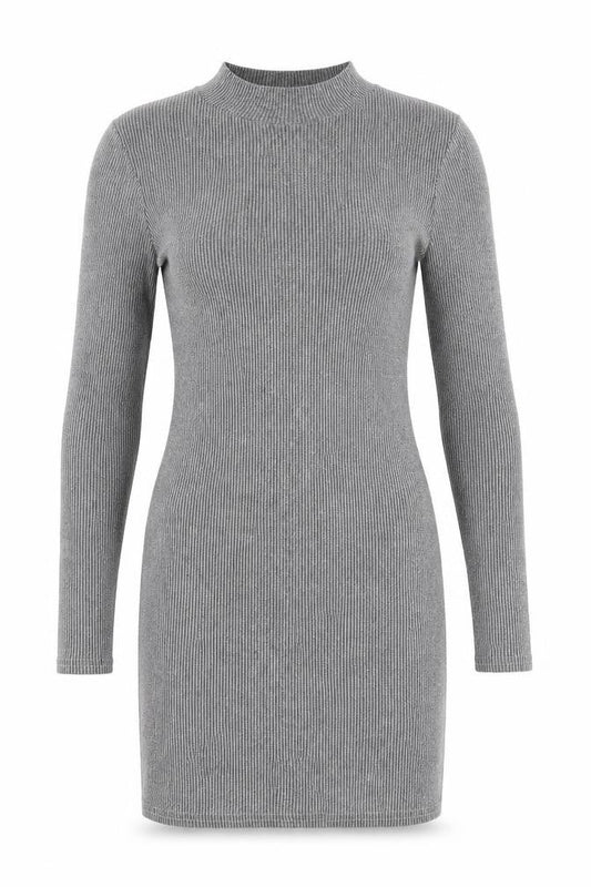 Front view of Graffic women’s grey polyester bodycon, size UK 12, round neck