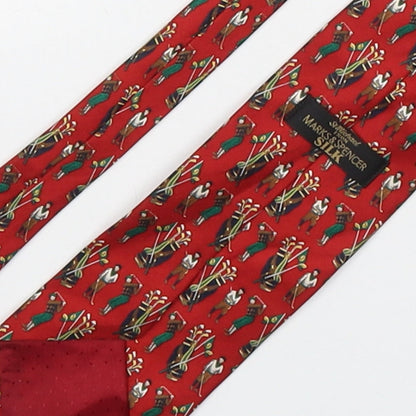 Marks and Spencer Mens Multicoloured Geometric Silk Pointed Tie One Size - Golf