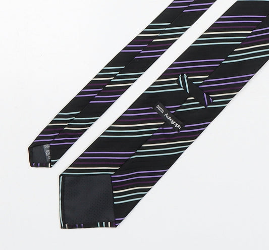 Autograph Mens Multicoloured Striped Silk Pointed Tie One Size