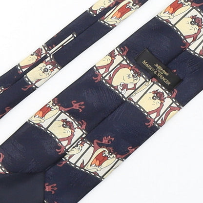 Marks and Spencer Mens Multicoloured Geometric Polyester Pointed Tie One Size - Tasmanian Devil