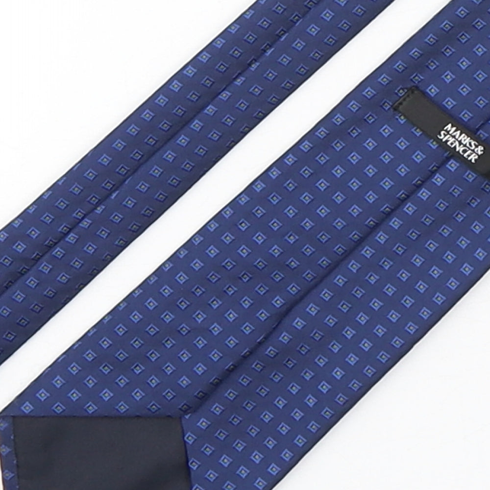 Marks and Spencer Mens Blue Geometric Polyester Pointed Tie One Size