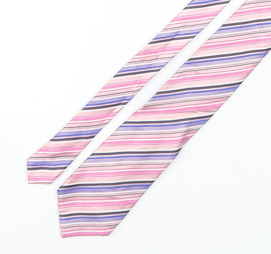 Hathaway  Mens Multicoloured Striped Silk Pointed Tie One Size