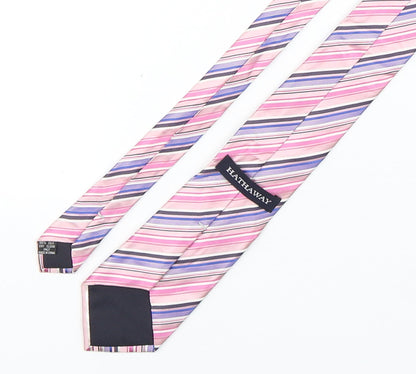 Hathaway  Mens Multicoloured Striped Silk Pointed Tie One Size