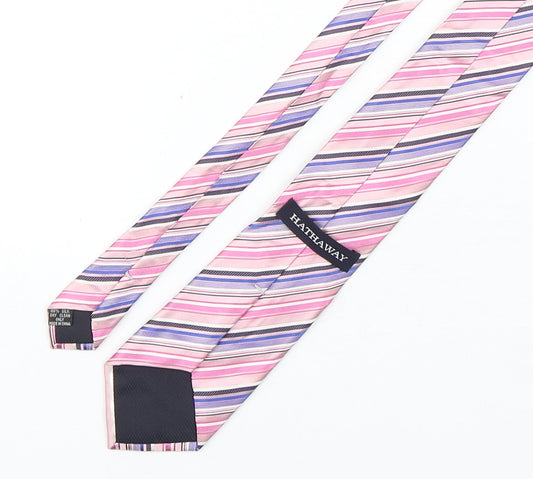 Hathaway  Mens Multicoloured Striped Silk Pointed Tie One Size