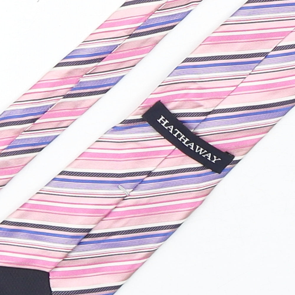 Hathaway  Mens Multicoloured Striped Silk Pointed Tie One Size