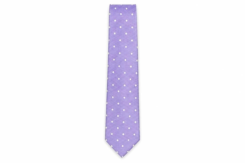 Front view of Paul Williams men’s purple polka dot silk pointed tie one size