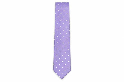 Front view of Paul Williams men’s purple polka dot silk pointed tie one size