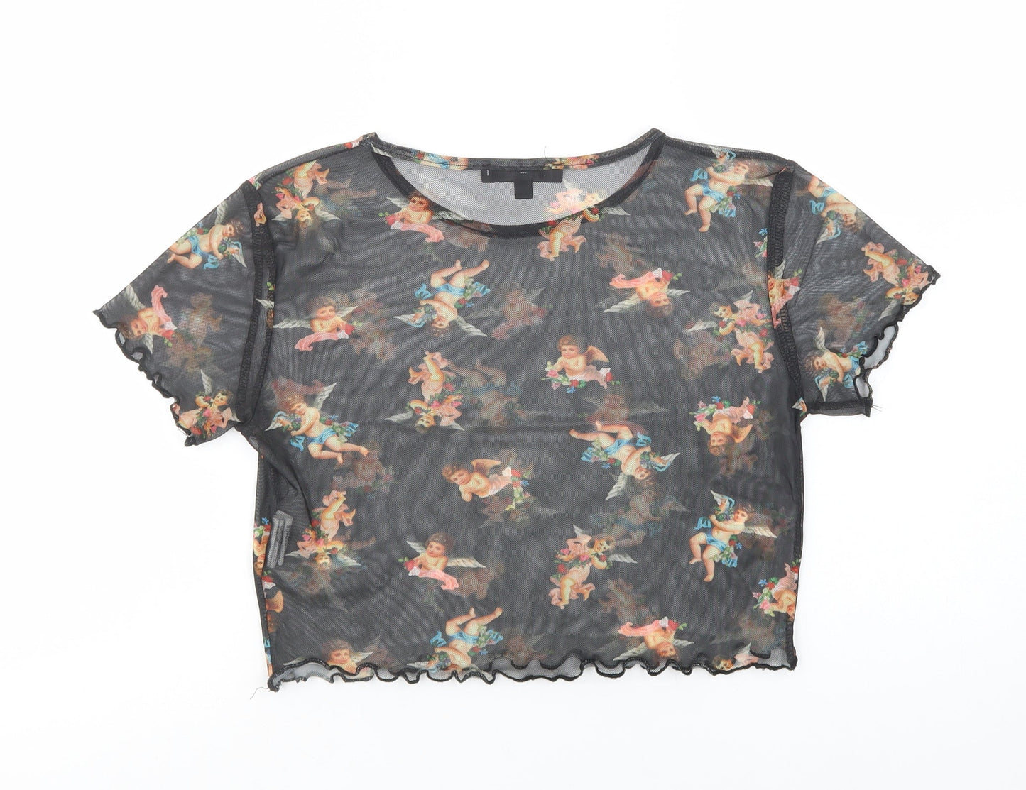 Womens UK Size 8 Missguided Black Cropped Blouse