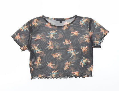Womens UK Size 8 Missguided Black Cropped Blouse