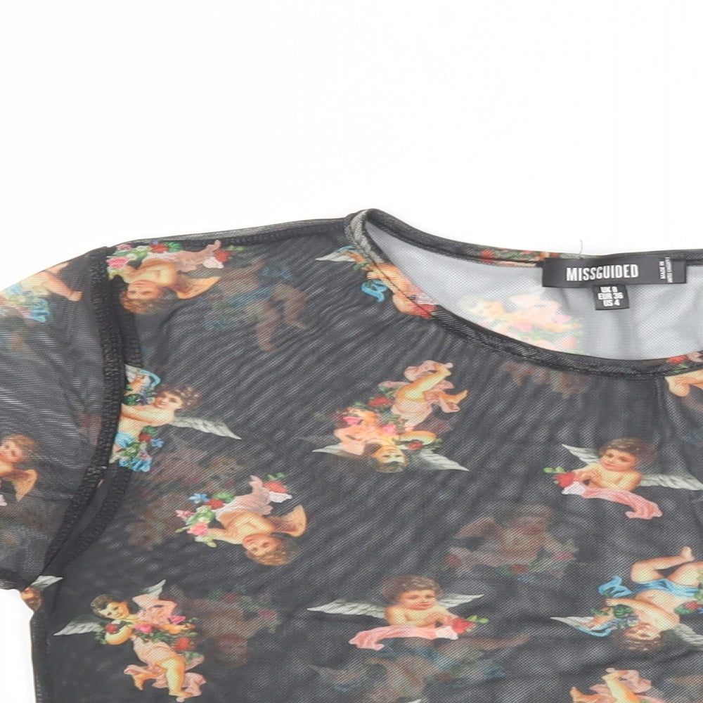 Womens UK Size 8 Missguided Black Cropped Blouse