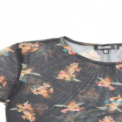 Womens UK Size 8 Missguided Black Cropped Blouse