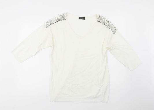 Klass Womens Ivory V-Neck  Viscose Pullover Jumper Size L