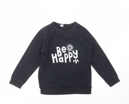 TU Girls Black  Cotton Pullover Sweatshirt Size 5-6 Years  Pullover - Be Happy