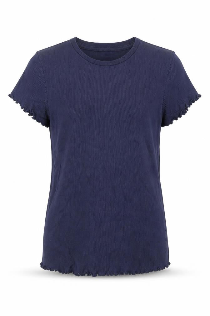 Front view of George girls’ blue cotton basic t-shirt, size 12-13, years crew neck pullover