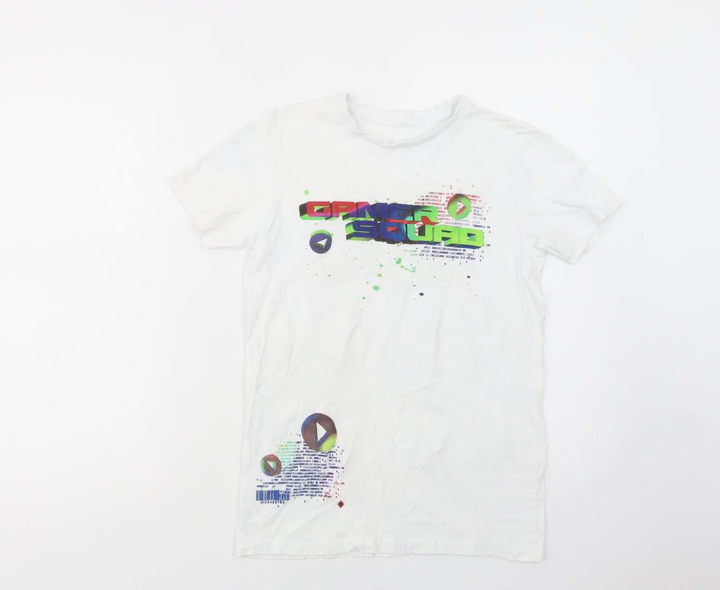 Matalan Boys White  Cotton Pullover T-Shirt Size 12-13 Years Crew Neck Pullover - Game Squad