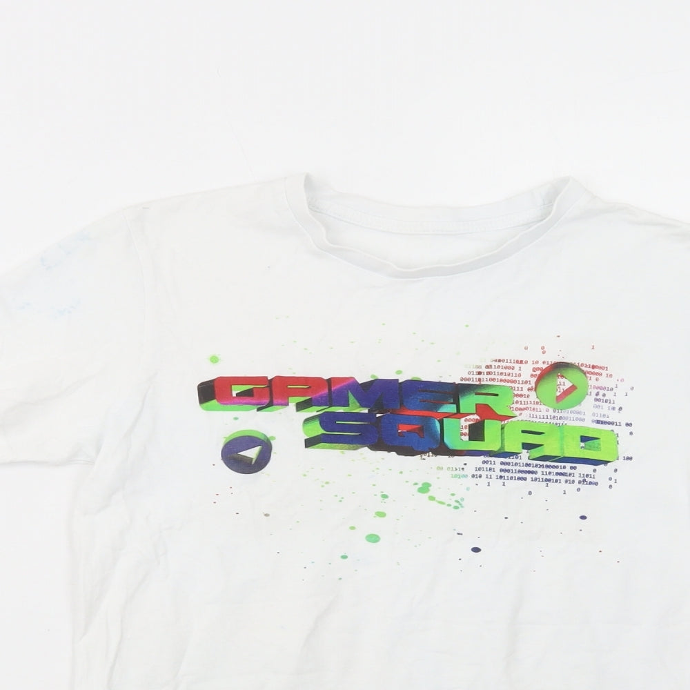 Matalan Boys White  Cotton Pullover T-Shirt Size 12-13 Years Crew Neck Pullover - Game Squad