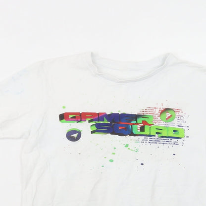 Matalan Boys White  Cotton Pullover T-Shirt Size 12-13 Years Crew Neck Pullover - Game Squad