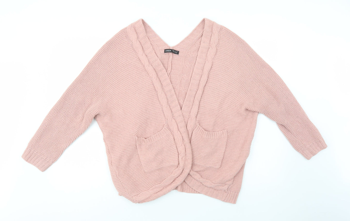 SheIn Womens Pink V-Neck  Polyester Cardigan Jumper Size S