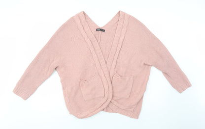 SheIn Womens Pink V-Neck  Polyester Cardigan Jumper Size S