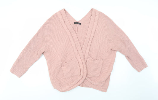 SheIn Womens Pink V-Neck  Polyester Cardigan Jumper Size S