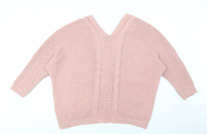 SheIn Womens Pink V-Neck  Polyester Cardigan Jumper Size S