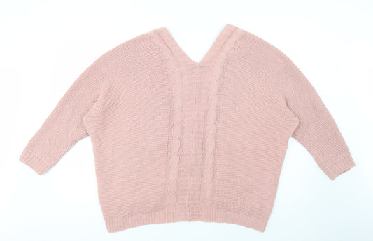 SheIn Womens Pink V-Neck  Polyester Cardigan Jumper Size S