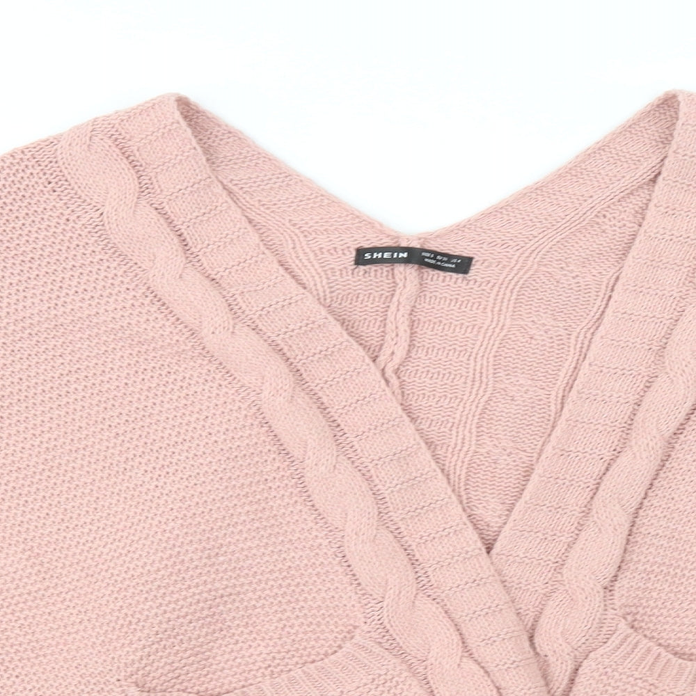 SheIn Womens Pink V-Neck  Polyester Cardigan Jumper Size S