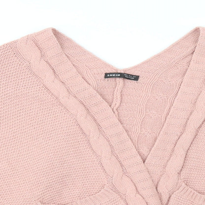 SheIn Womens Pink V-Neck  Polyester Cardigan Jumper Size S