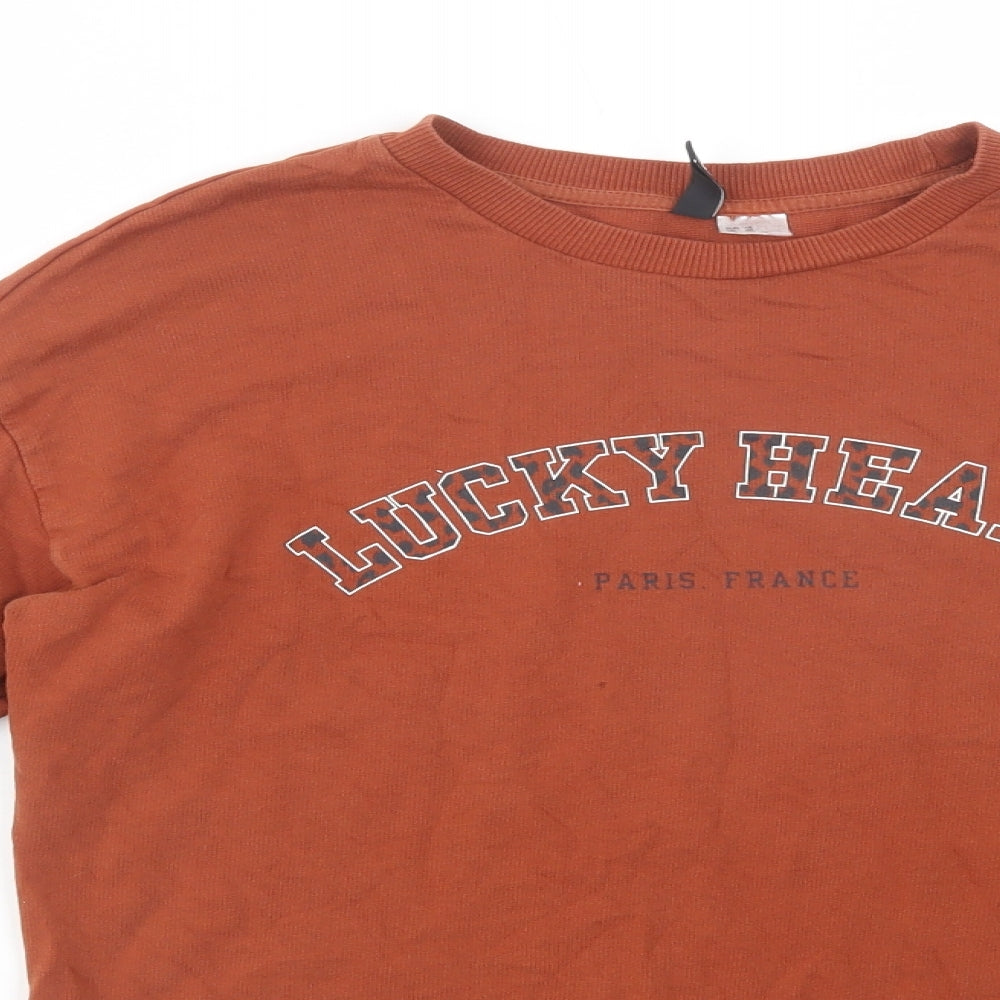 H&M Womens Brown  Cotton Pullover Sweatshirt Size XS  Pullover - Lucky Heart