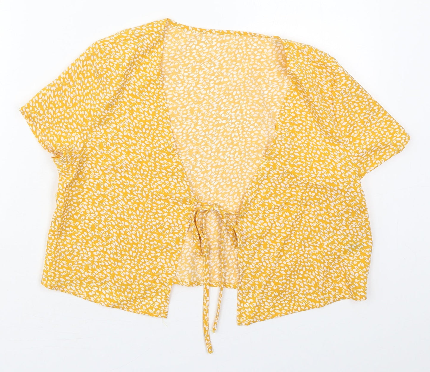 SheIn Womens Yellow Floral  Jacket  Size XS  Tie - Leaf Prints