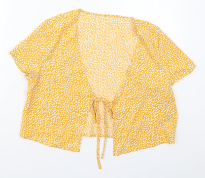 SheIn Womens Yellow Floral  Jacket  Size XS  Tie - Leaf Prints