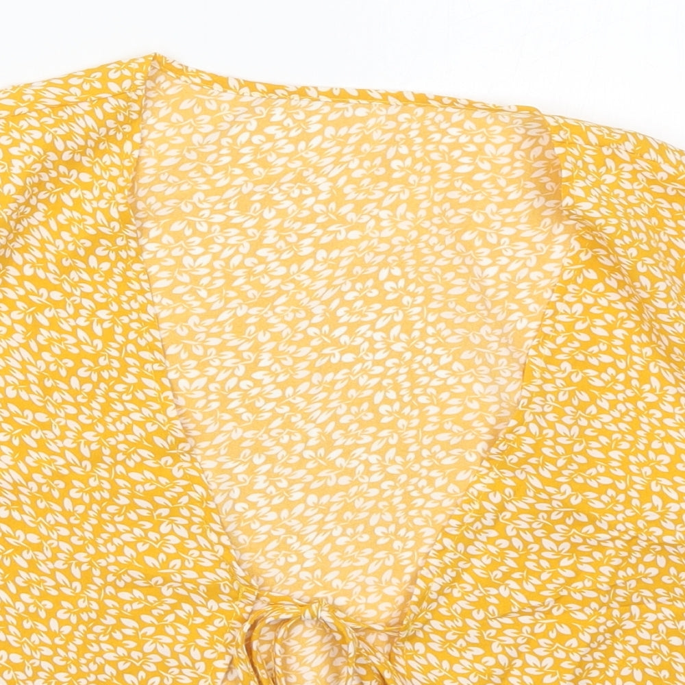SheIn Womens Yellow Floral  Jacket  Size XS  Tie - Leaf Prints