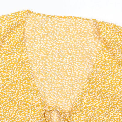 SheIn Womens Yellow Floral  Jacket  Size XS  Tie - Leaf Prints