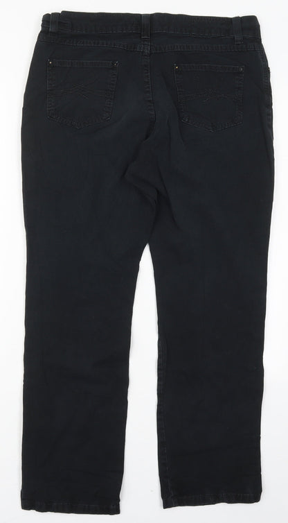 Marks and Spencer Womens Black  Cotton Trousers  Size 14 L27 in Regular Button