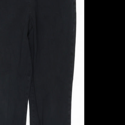Marks and Spencer Womens Black  Cotton Trousers  Size 14 L27 in Regular Button