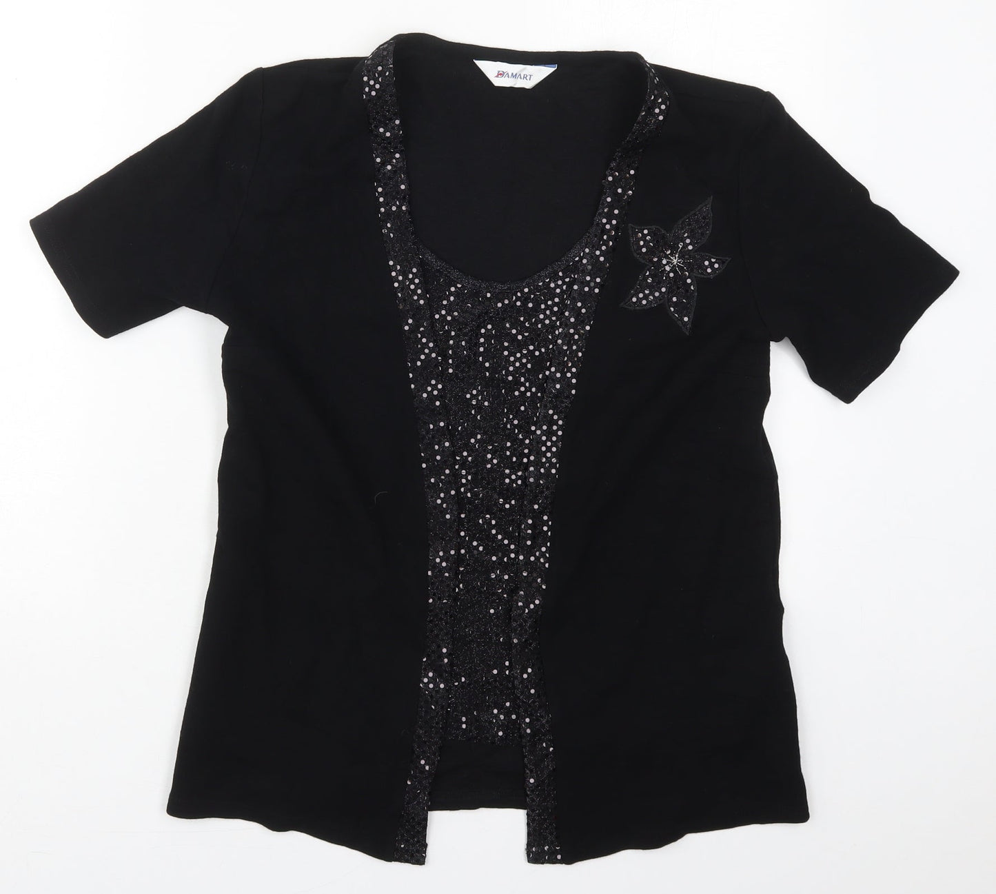 Damart Womens Black Round Neck  Nylon Cardigan Jumper Size 10