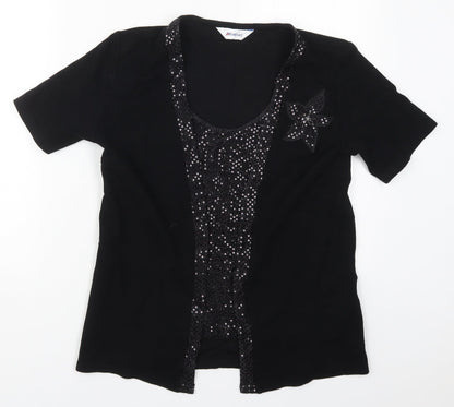 Damart Womens Black Round Neck  Nylon Cardigan Jumper Size 10