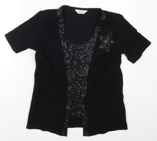 Damart Womens Black Round Neck  Nylon Cardigan Jumper Size 10