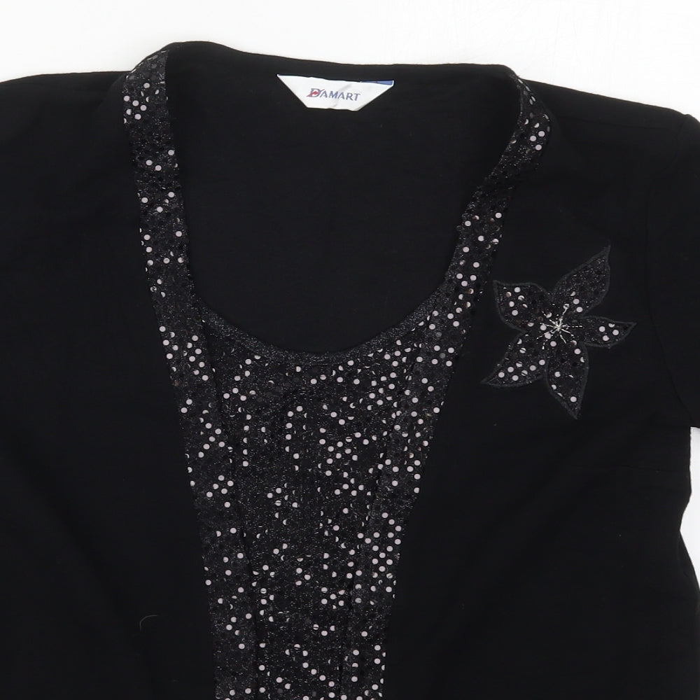 Damart Womens Black Round Neck  Nylon Cardigan Jumper Size 10