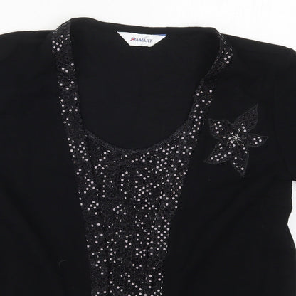 Damart Womens Black Round Neck  Nylon Cardigan Jumper Size 10